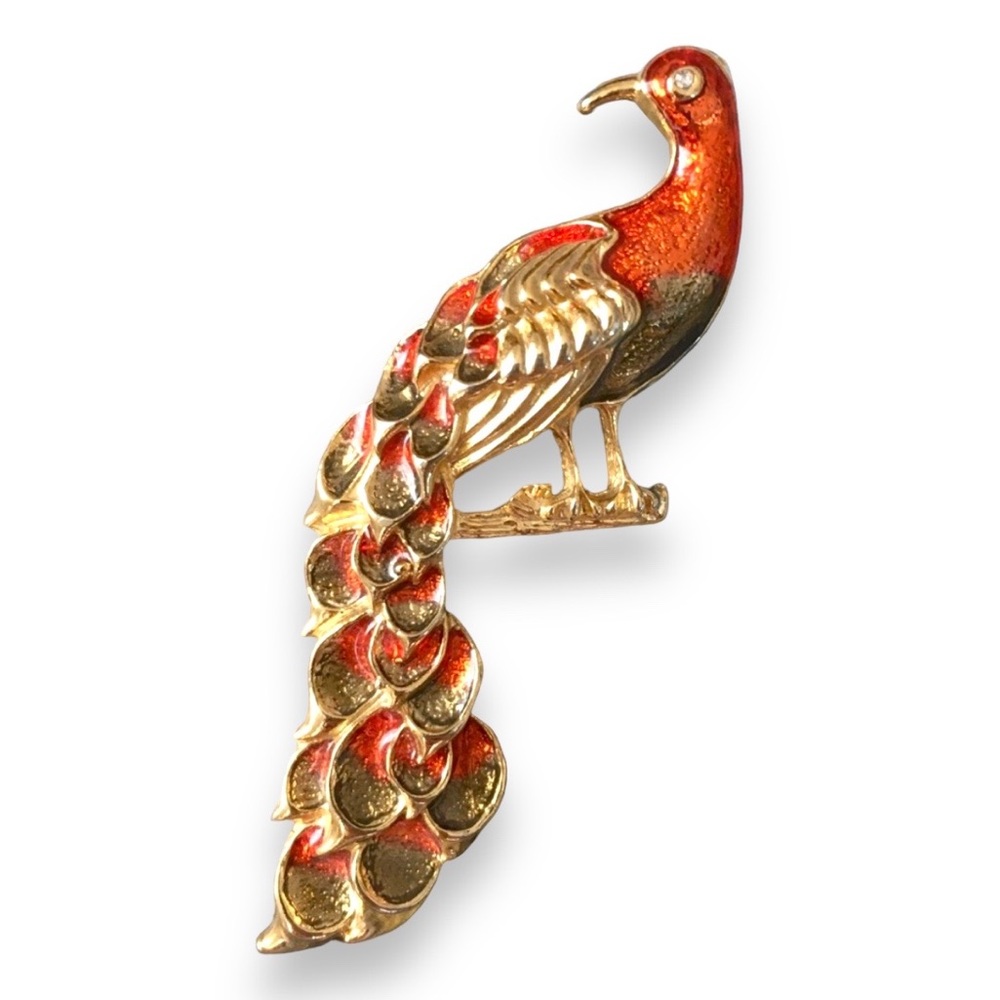 Vintage Gold Crystal Peacock Brooch